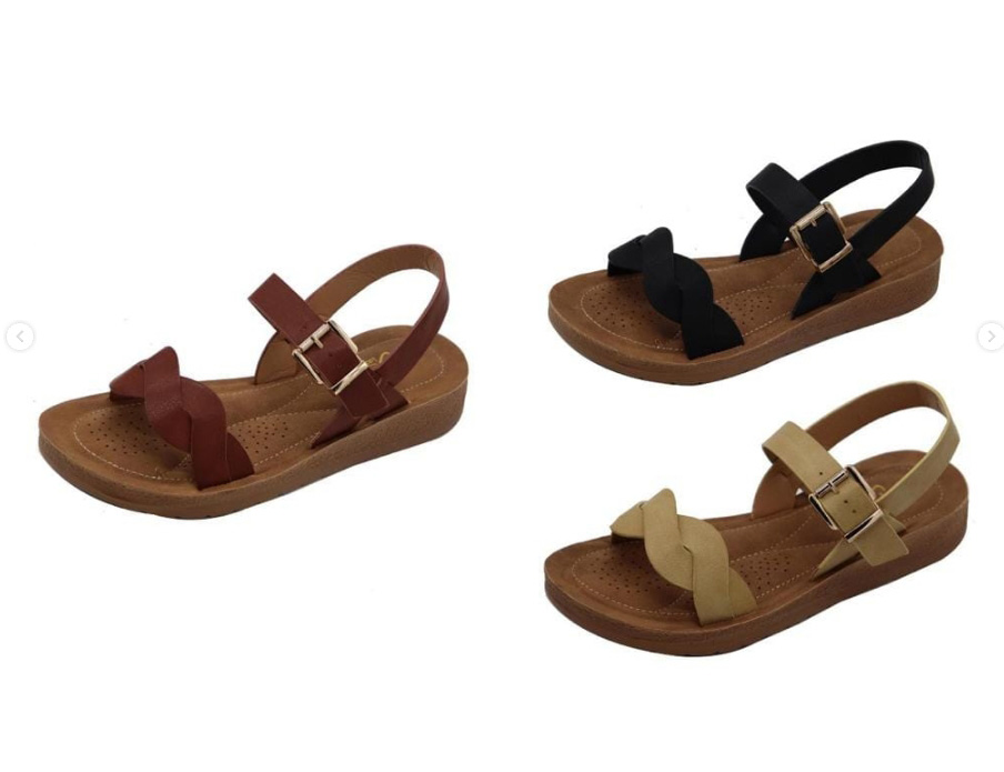 2025 New Women Wedge Heel Sandals Black PU Fancy High Heel Slides Vacation Trendy Casual Sandals product view