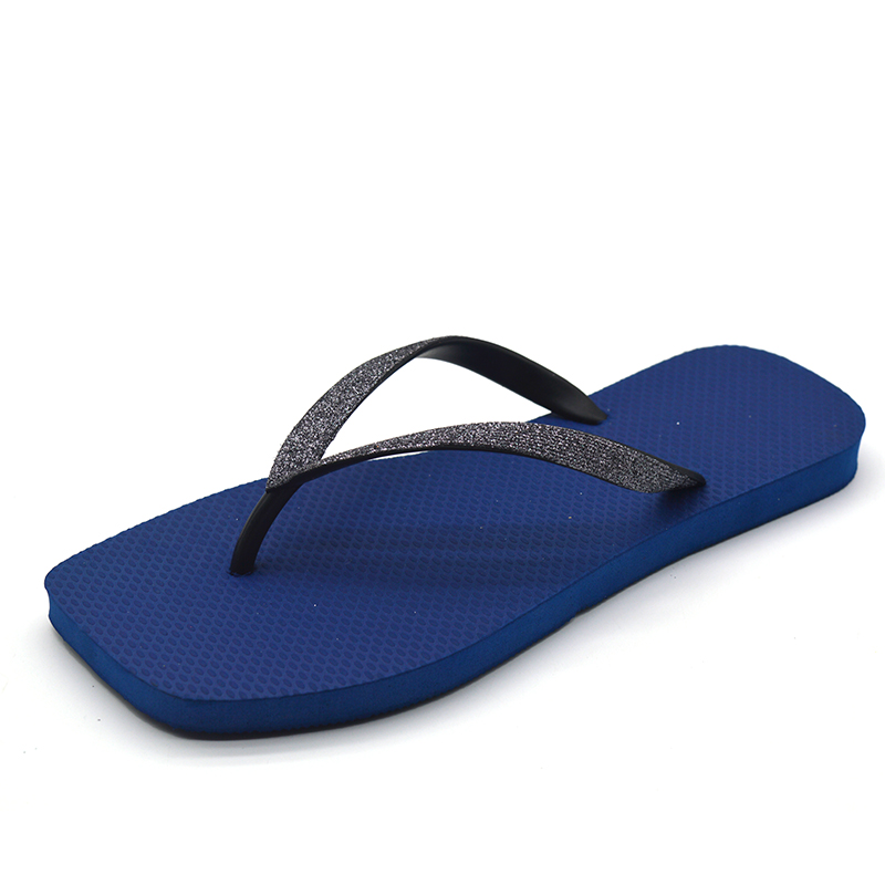 Hot Sales Square-Toed Women's Rubber Flip Flops with Glitter Upper Lightweight Anti-Slippery for Beach Summer/Autumn Use product view