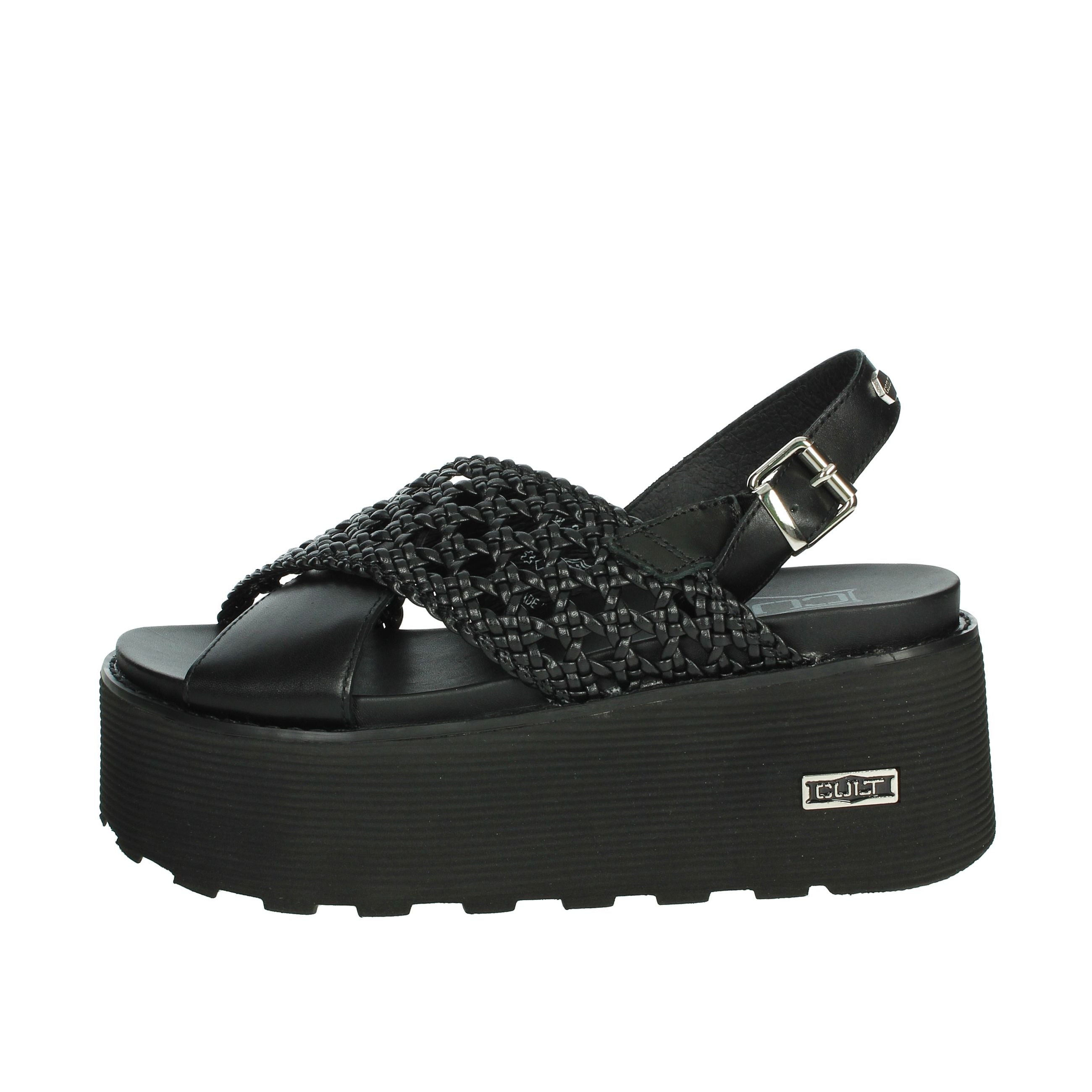 Cult Women's Summer Open Toe Wedge Sandal Black Platform Strappy Design Synthetic Upper Buckle Closure Height Increasing