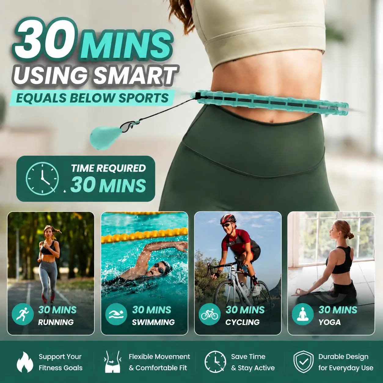 Smart Weighted Fitness Hoop 24 Detachable Links Adjustable Plus Size 47-Inch Slimming Ring Waist Trainer Auto-Spinning Massage Circle for Adults Women Beginners Weight Loss Fat Burning Home Gym Workout Equipment detail