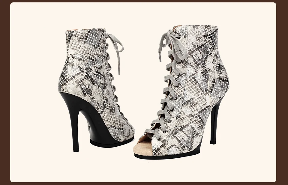 Black Sexy PU Platform Jazz Latin Custom Dance Shoes Lace-up High Heels Dance Shoes Soft-soled Short Boots Dance Boots for Women detail