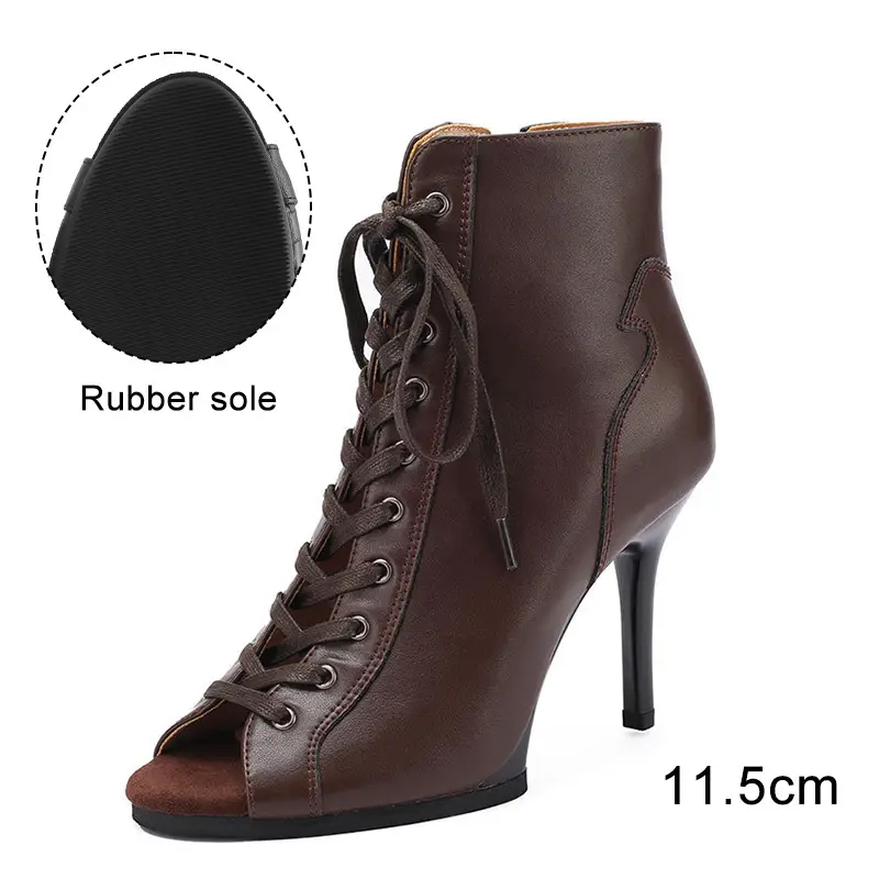 Black Sexy PU Platform Jazz Latin Custom Dance Shoes Lace-up High Heels Dance Shoes Soft-soled Short Boots Dance Boots for Women product view