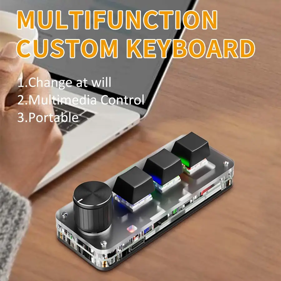 2.4G 3-key Customize Bluetooth Keyboard Macro Knob Copy Paste Shortcut Key E-sports Game Mini Mechanical Hot Plug Mini Keyboard product view
