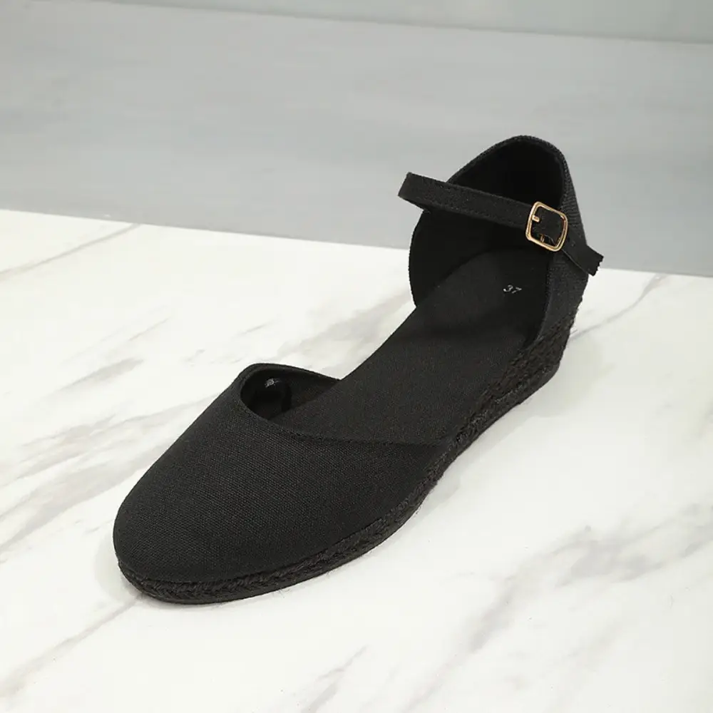 Baotou Sandals for Women's 2026 Summer Grass Woven Hemp Rope Slope Heel Shoes Women Round Toe Thick Sole Buckle Womens Sandals product view