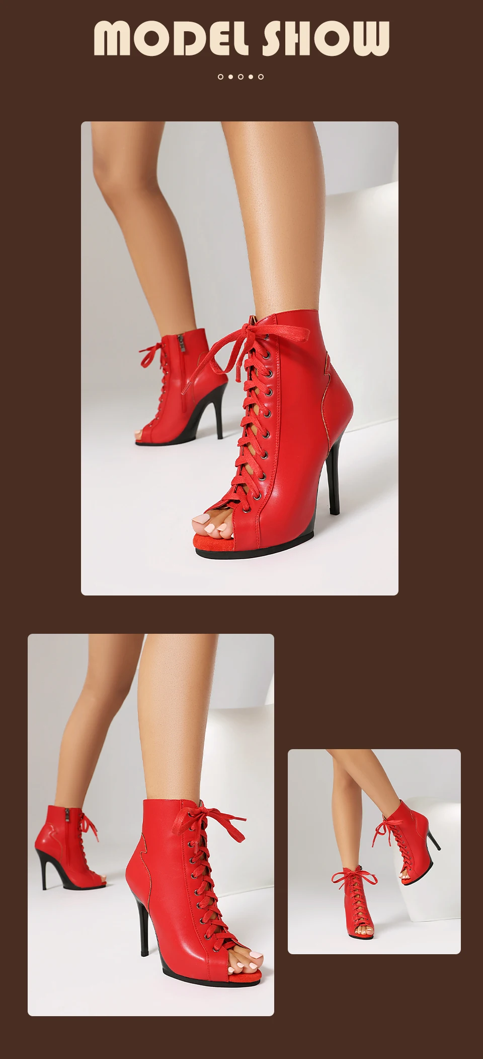 Black Sexy PU Platform Jazz Latin Custom Dance Shoes Lace-up High Heels Dance Shoes Soft-soled Short Boots Dance Boots for Women detail