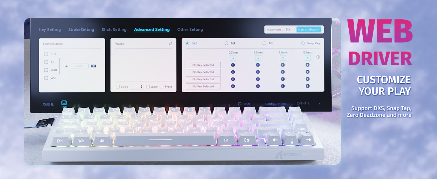 ATTACK SHARK X68 HE Rapid Trigger Keyboard Magnetic Switch 60% Wired 8KHz Hot Swappable Keyboard With RGB Lighting PBT Double-sh detail