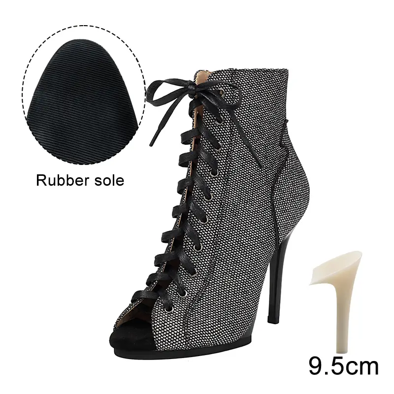 Black Sexy PU Platform Jazz Latin Custom Dance Shoes Lace-up High Heels Dance Shoes Soft-soled Short Boots Dance Boots for Women product view