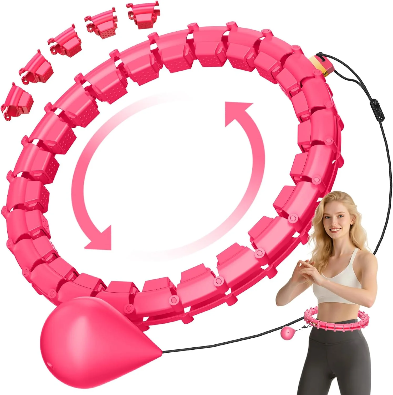 2 In 1 Smart Weighted Fitness Hula Hoop, Infinity Design with 24 Detachable Knots Adjustable Hula Circle for Adult Women Beginners Weight Loss Exercise product view