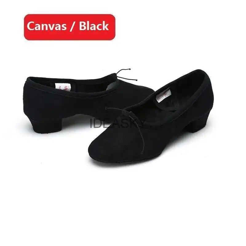 Quality Dancing Shoes For Women Middle Heel Pigskin Canvas Leather Girls Women's Ballet Dance Shoes Belly Yoga Teachers's Shoes detail
