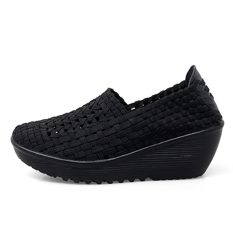 EOFK Autumn Women Woven Shoes Loafers Platform Handmade Elastic Slip on Nylon Woven Casual Wedges Shoes Lady product view
