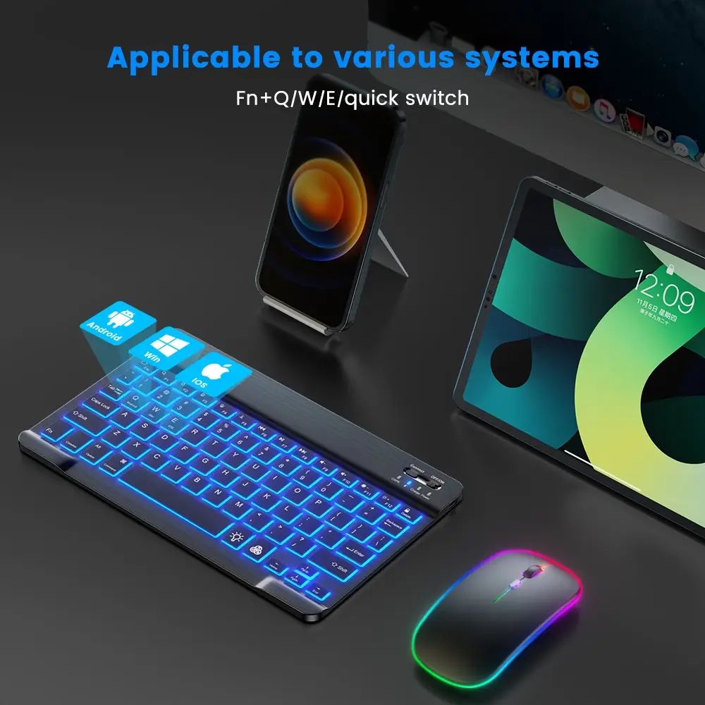 READ YYEAH RGB Backlit Bluetooth Keyboard Mouse Combo Multi-language Rechargeable Wireless Keyboard for Tablet Laptop PC Gaming product view