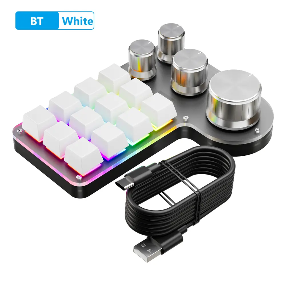 Programmable Customized Keyboard RGB 12 Keys 4 Knob Macro Keypad Hot-swap USB Wired/Bluetooth-Compatible Mechanical Keyboard product view