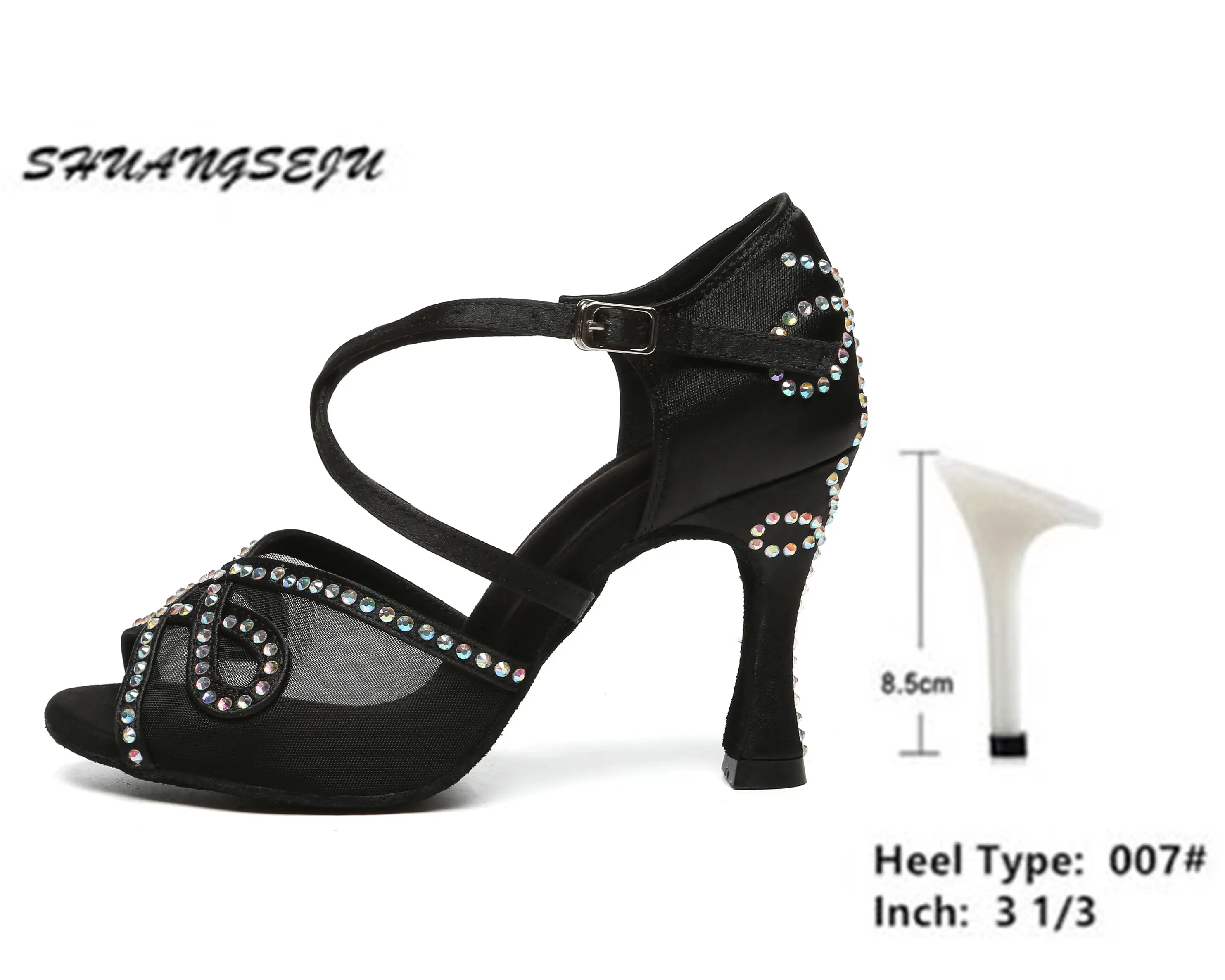 SHUANGSEJU New adult Latin dance Shoes Women Salsa Fashion shiny glass slipper Bachata performance shoes Black Everything 6-10cm product view