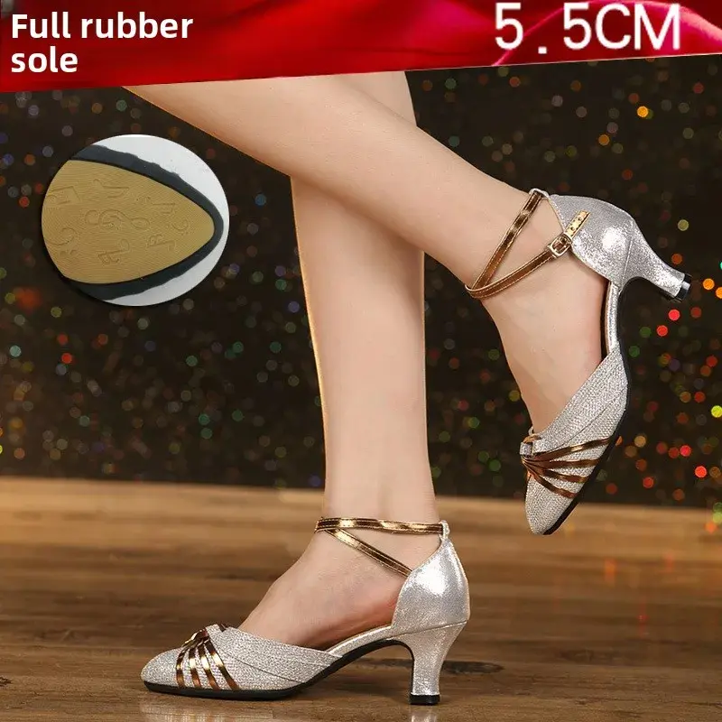 Soft Sole Latin Waltz Dance Shoes for Women 3.5cm 5.5cm Heel Professional Practice Footwear Gold & Silver product view
