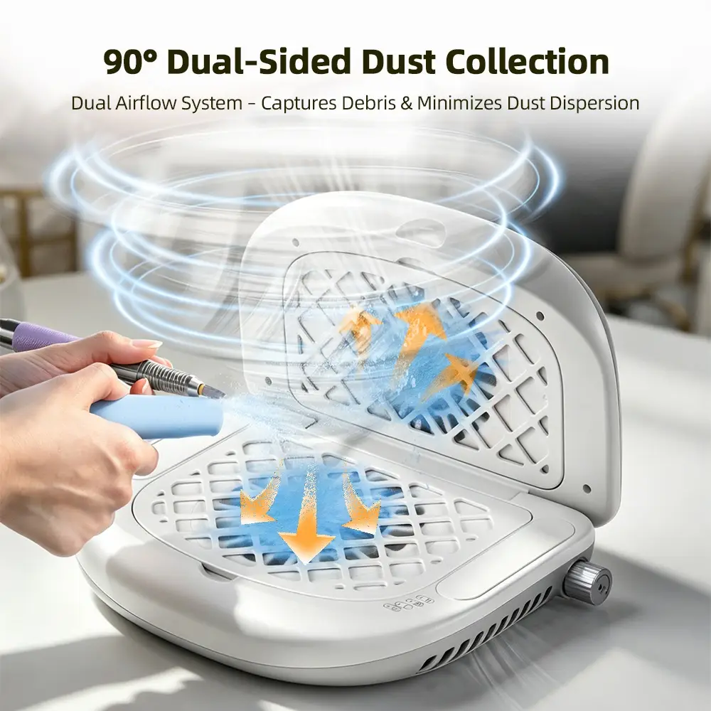 Foldable Nail Dust Collector Dual-Turbine Speed Adjustable Manicure Nail Vacuum Cleaner 90° Dual-Sided Dust Collection Nail Tool product view