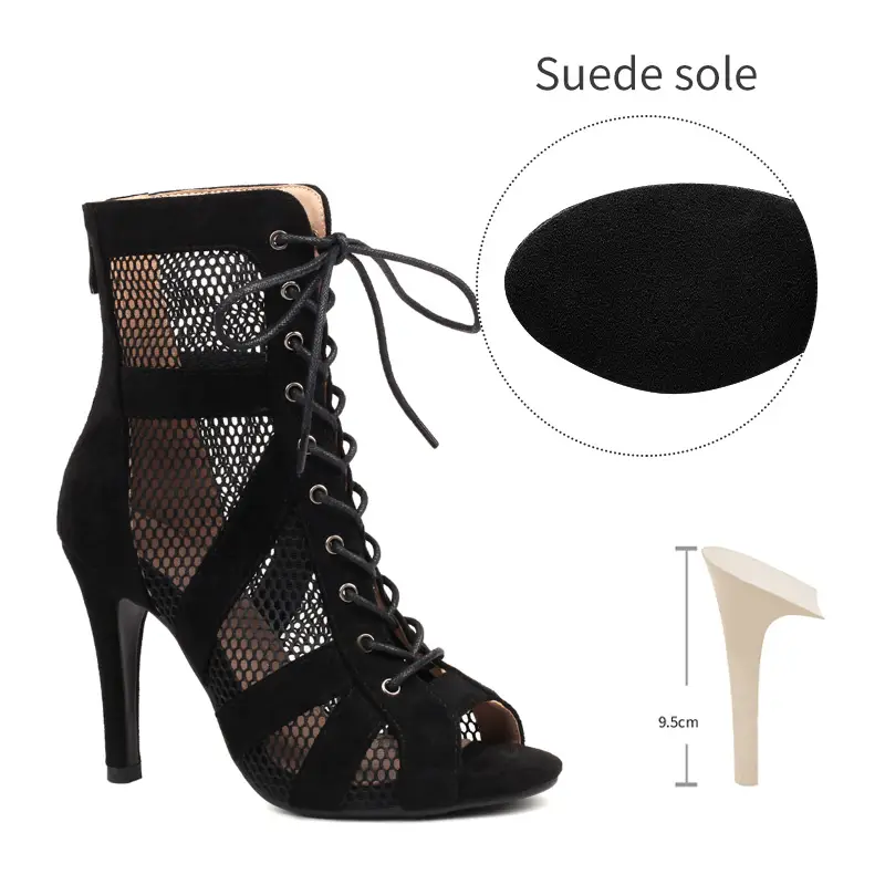 Girls Latin Dance Shoes Women Modern Dance Salsa High-Top Sandals Dance Hall Shoes Ladies Fashion Sexy High-Heeled Suede Boots product view