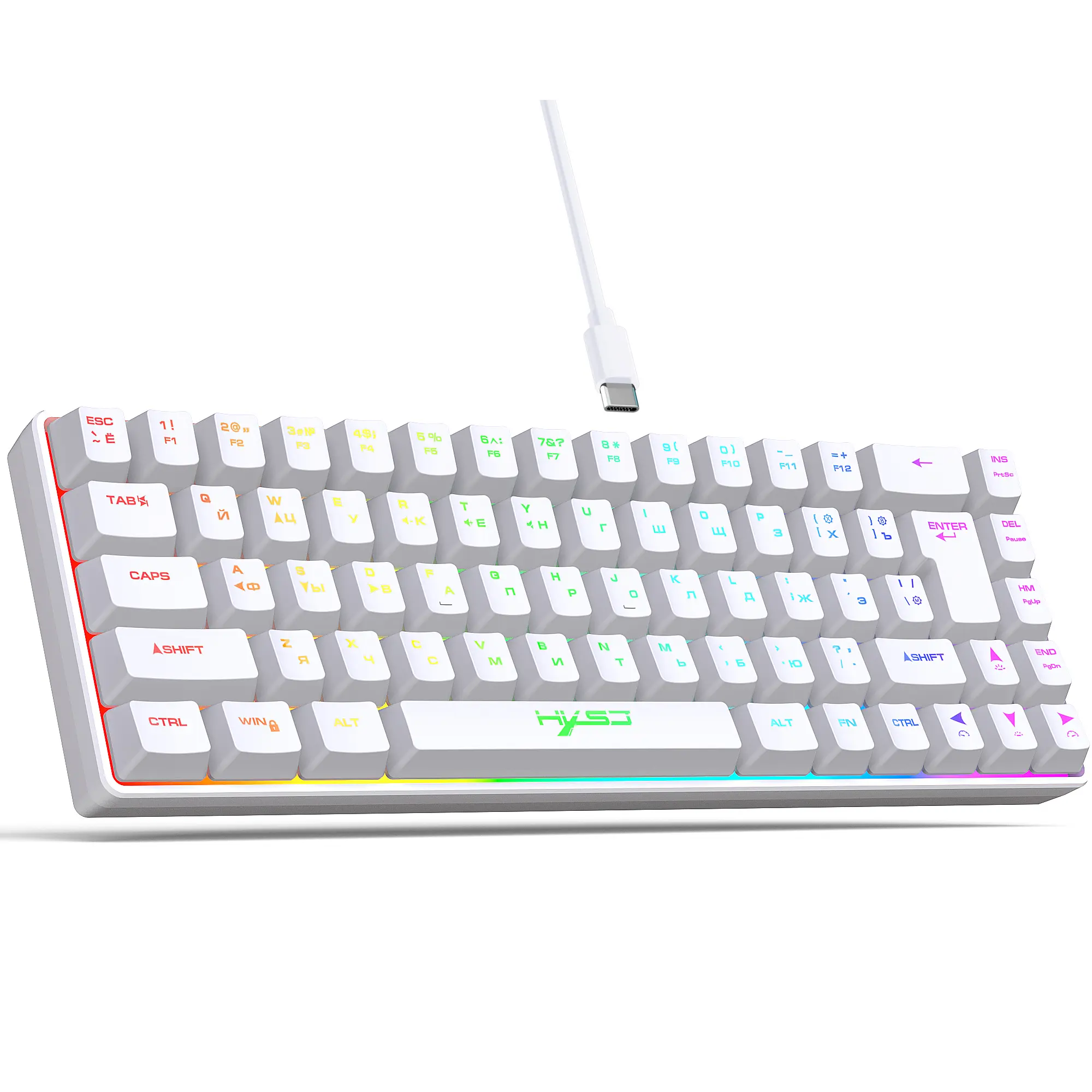 68 Keys Gaming Keyboard USB Wired Portable 20 RGB Backlight Korean Russian English Keyboard for Windows Laptops Computer product view