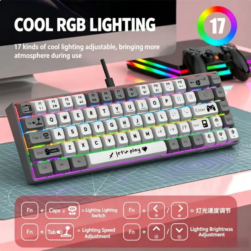 BAJEAl BJ68 Wired Mechanical Keyboard 68 Keys RGB Adjustable Gaming Keyboard Hot Swappable for Desktop Computer product view