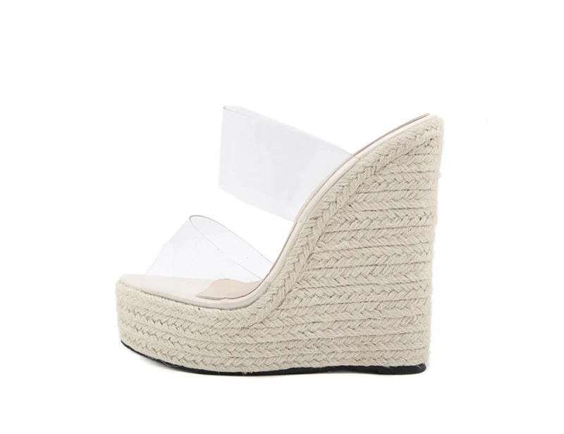 Eilyken Summer PVC Transparent Peep Toe Cane Straw Weave Slippers Platform Wedges Sandals Women Fashion High Heels Female Shoes detail