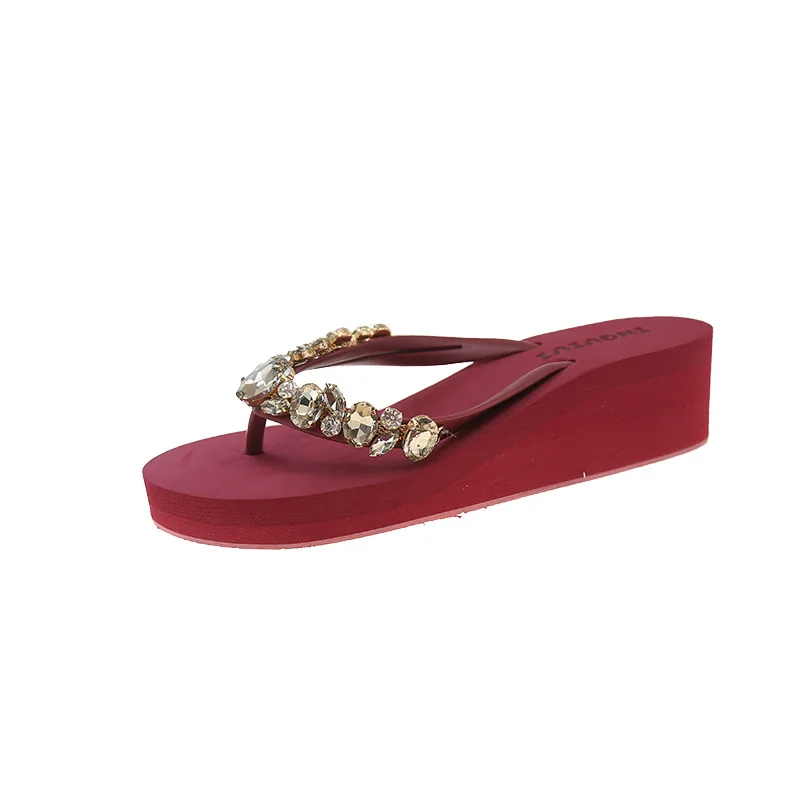 Diamond Slippers Women Summer Outdoor Wear Beach Shoes Sandals Womens Sexy Shoes Slope Heel Flip Flops for Women Chanclas Mujer detail