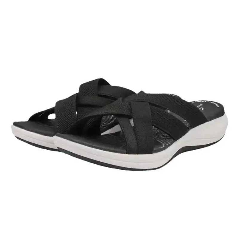 Summer Outdoor Women Wedge Sandals Open Toe Thick Sole Fashion Slope Heel Cross Slippers Beach Comfortable Women's Casual Slides product view