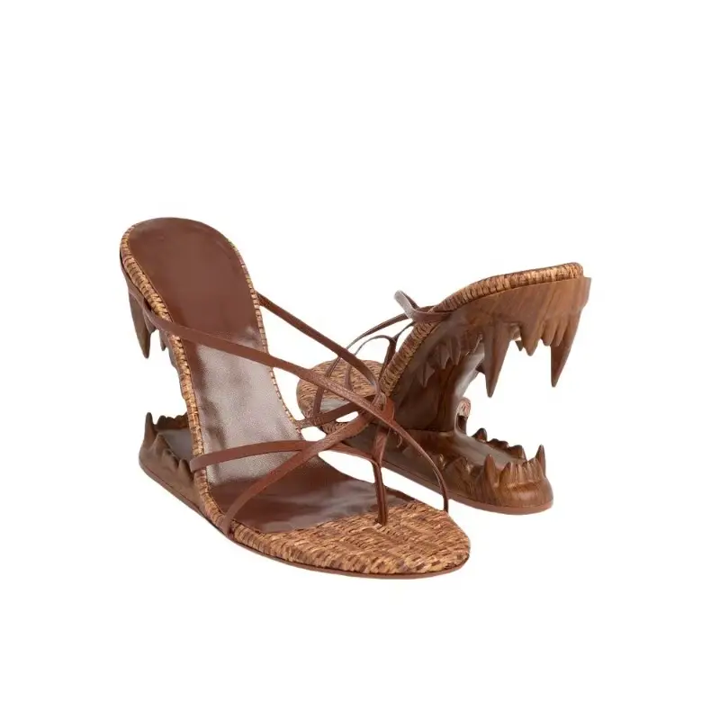 Fashion Show Teeth Shaped Heel High Heels With Exposed Toes Sloping Heels Round Toe Outside Modern Slippers Fashion Women Shoes product view