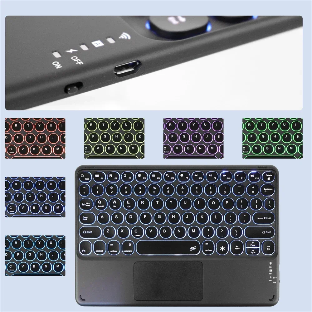 Spanish/Hebrew/Russian/Portuguese Cute Round Hat Backlit Bluetooth Keyboard with Touchpad For iPad Tablet Laptop IOS Android product view