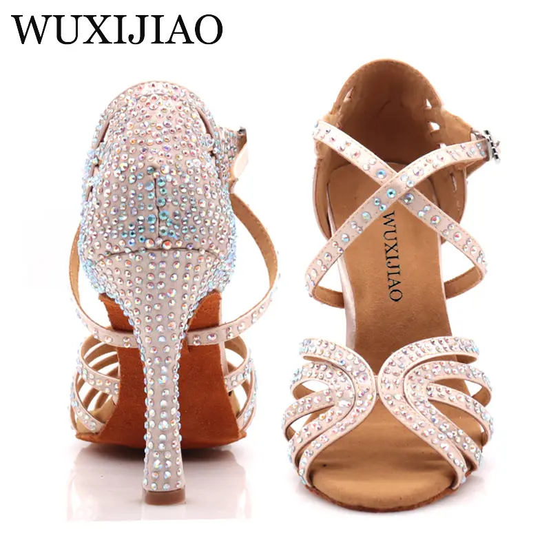 WUXIJIAO Jazz Shoes Latin Dance Shoes Female Latin Salsa Girl Casual Shoes Silver Bronze Skin