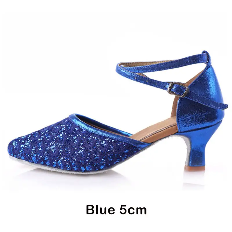 Adult Ladies Women Latin/Salsa/Tango Dance Shoes Closed Toe Glitter Blue/Black Ballroom Dance Shoes High Heels 5/7cm Party Shoes product view