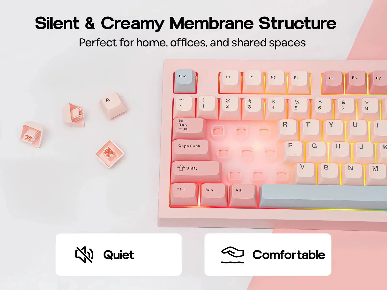 AULA S102 Wired Keyboard 100% Full Size Silent Membrane Switch RGB Backlight Number Pad Creamy Silicone Structure for PC Gamer product view