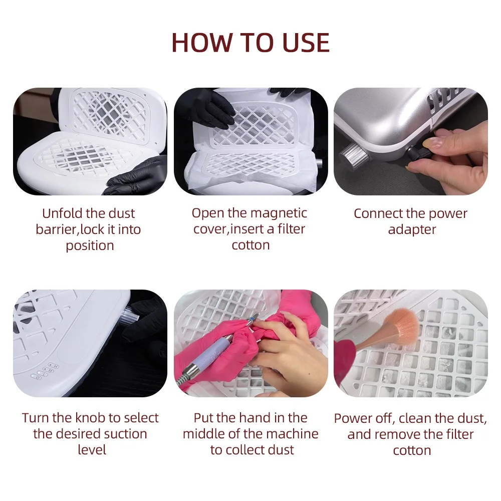 Foldable Nail Dust Collector Dual-Turbine Speed Adjustable Manicure Nail Vacuum Cleaner 90° Dual-Sided Dust Collection Nail Tool detail