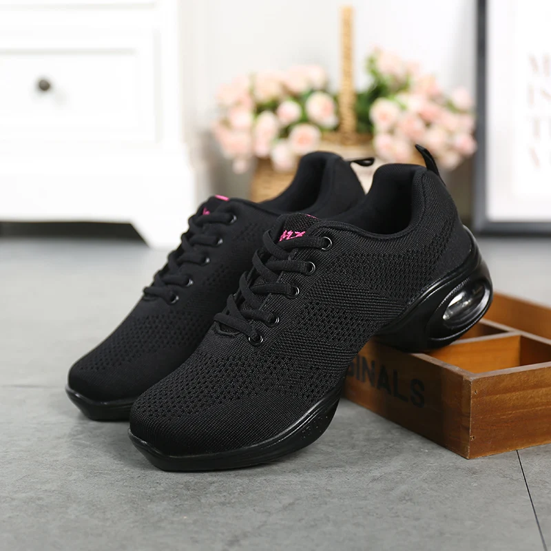 Women Mesh Dance Shoes Air Cushion Wedge Non Slip Lace Up Square Dance Aerobic Fitness Walking Sneakers 876 detail