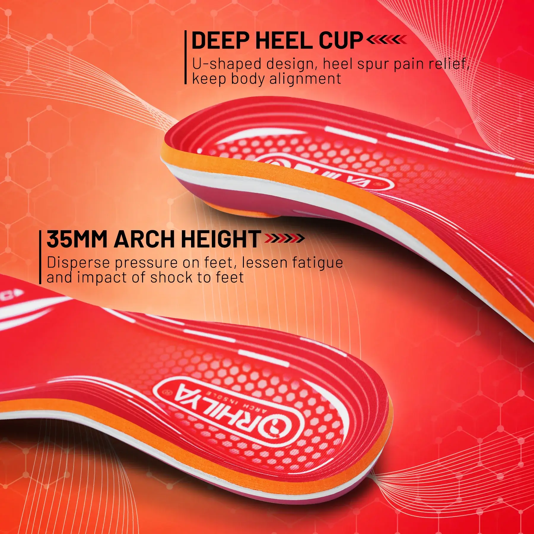 Orthopedic Sport Insole Plantar Fasciitis Flat Foot High Arch Support Men Women Sneaker Orthotic Plantillas Insert Shoe Sole product view