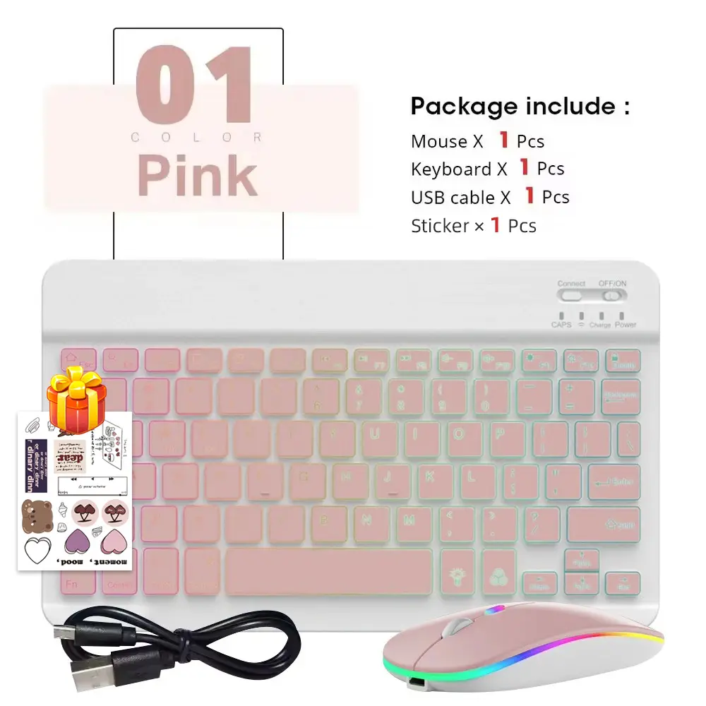 READ YYEAH RGB Backlit Bluetooth Keyboard Mouse Combo Multi-language Rechargeable Wireless Keyboard for Tablet Laptop PC Gaming product view