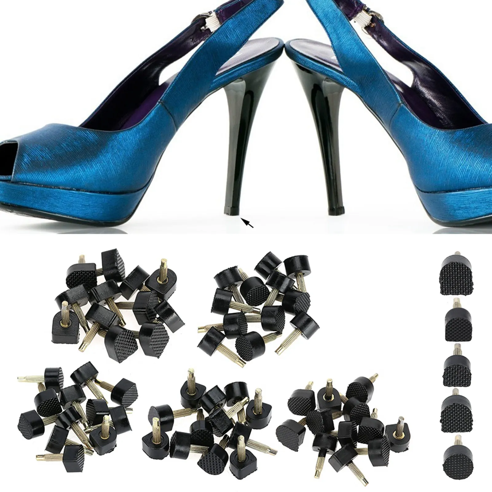 60Pcs High Heel Shoe Repair Nail 5 Different Size Shoe Repair Tips Taps Dowel Lifts Replacement Heel Stoppers Protectors detail