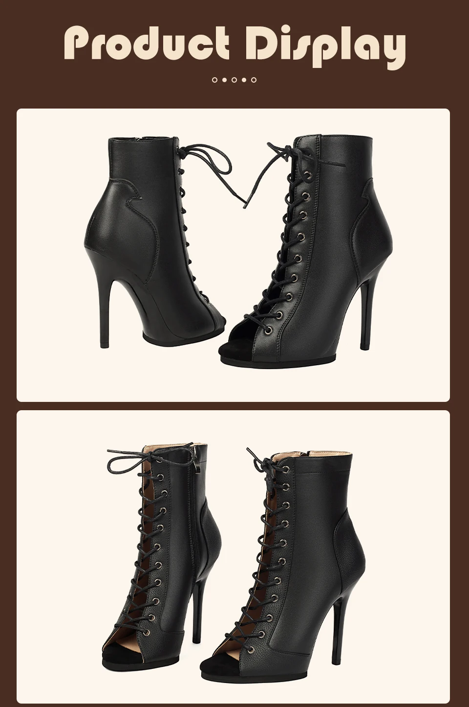 Black Sexy PU Platform Jazz Latin Custom Dance Shoes Lace-up High Heels Dance Shoes Soft-soled Short Boots Dance Boots for Women detail