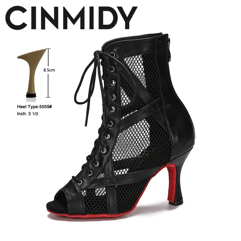 CINMIDY Leather Dance Boots Red /Black lSole Ballroom Dancing Shoes Latin Dance Shoes Woman Pole Dance Boots Ladies Party Shoes product view
