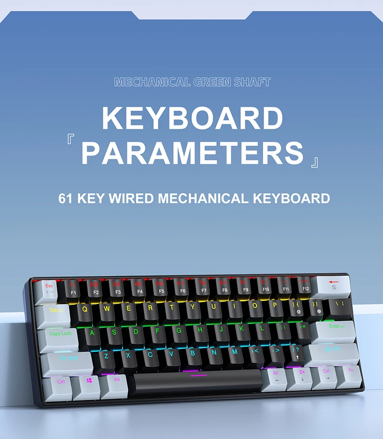 APAYADO K61 Mini 60% Gaming Keyboard 61-Key, Wired, Portable, RGB Lighting, Red/Blue Switch, Black/White/Red Colors detail