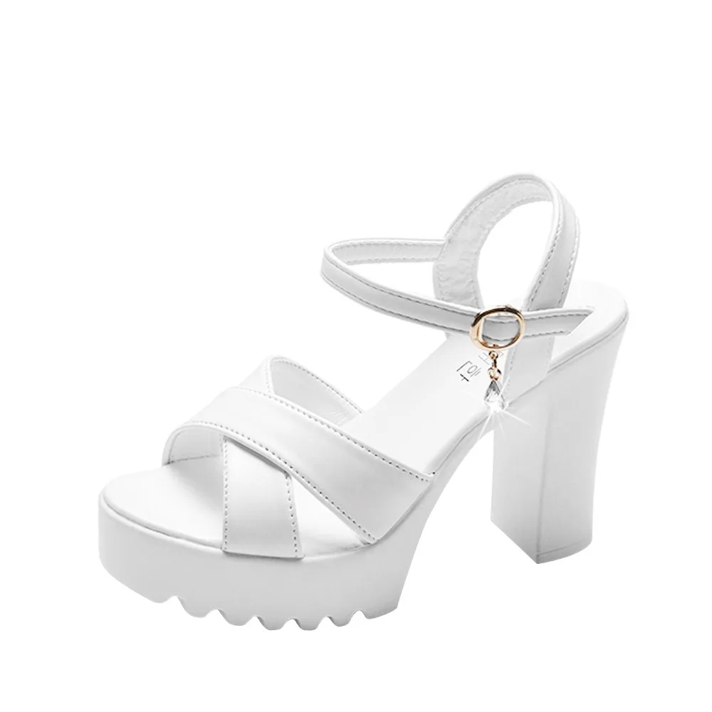Women Fish Mouth Platform Wedges Buckle Slope Sandals Women Shoes Platform High Heels Cross Strappy White Black Party Shoes detail