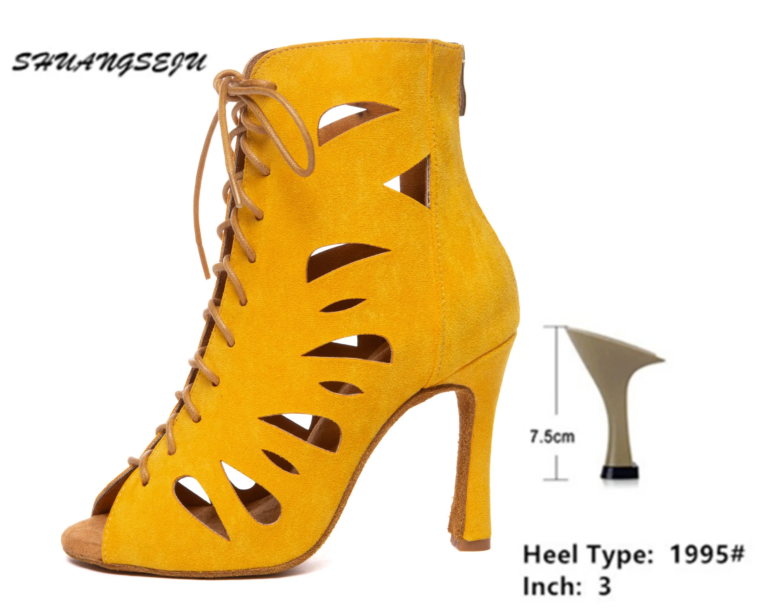 SHUANGSEJU New Women's Latin Dance Shoes Hollow Sexy Lace-Up Salsa Dance Shoes Bachata Black Jazz Ankle Boots Heels Dance Shoes product view