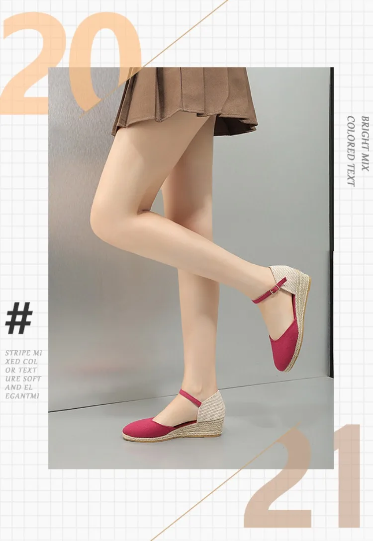 Baotou Sandals for Women's 2026 Summer Grass Woven Hemp Rope Slope Heel Shoes Women Round Toe Thick Sole Buckle Womens Sandals detail