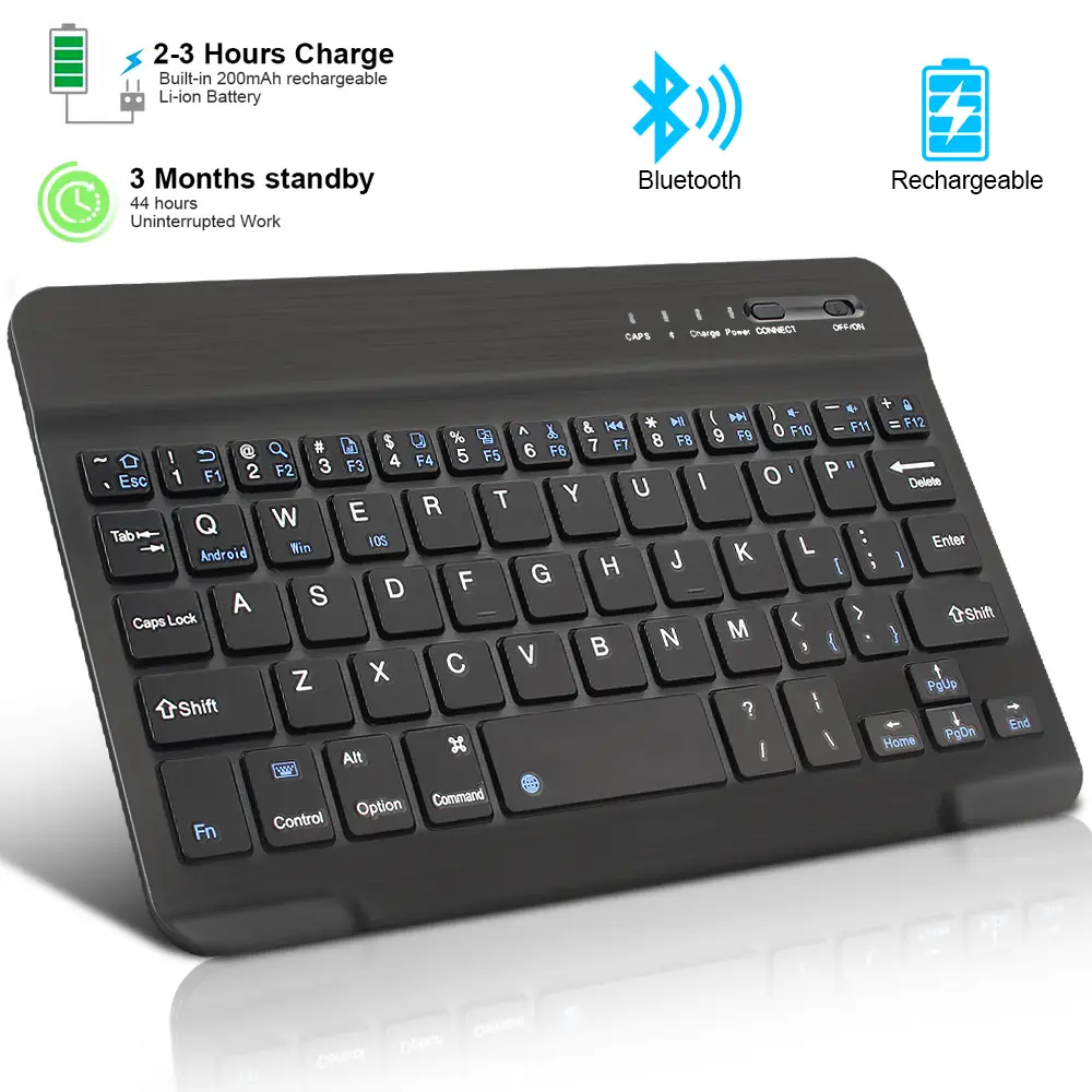 Bluetooth Wireless Keyboard 10 inch Rechargeable Keyboard Russian English Keycaps For iPad Tablet Laptop Adapter PC Accessories product view