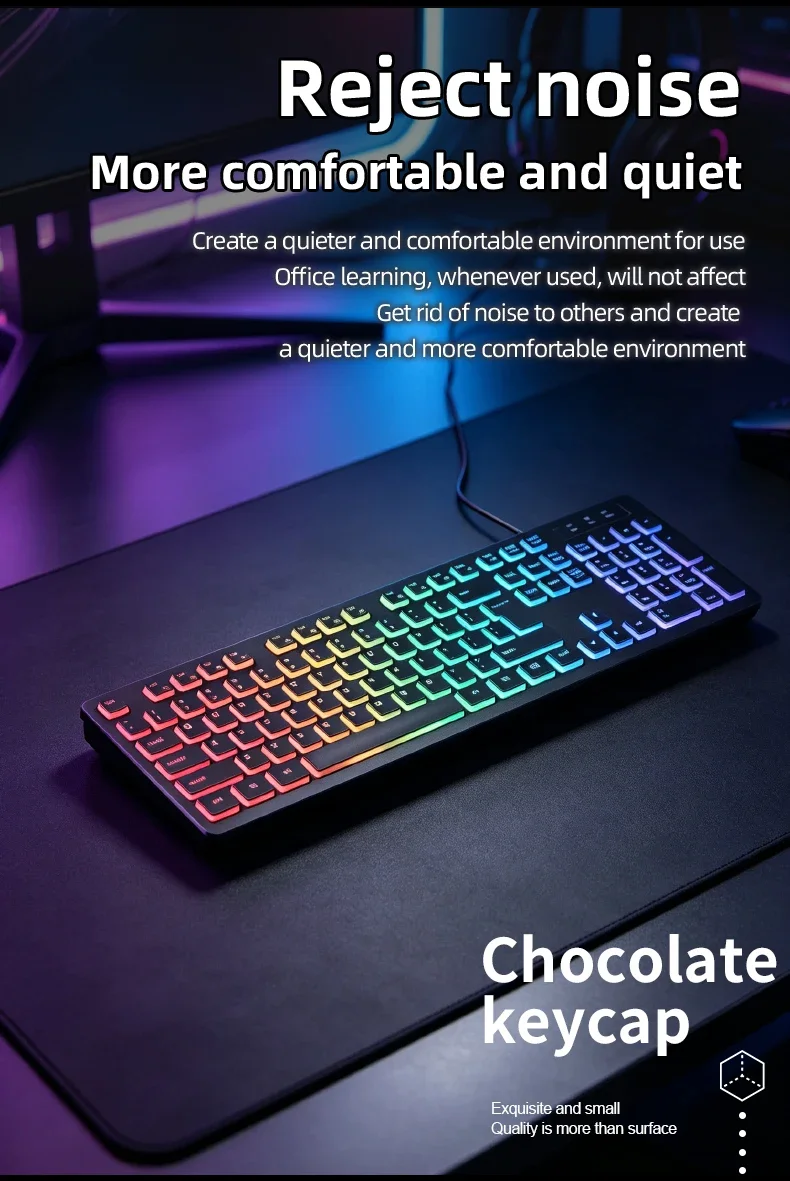 APAYADO M80 Quiet Office Wired Keyboard Thin-Film Structure 495g Weight 148CM Long Cord Full Layout USB Computer Keyboard detail