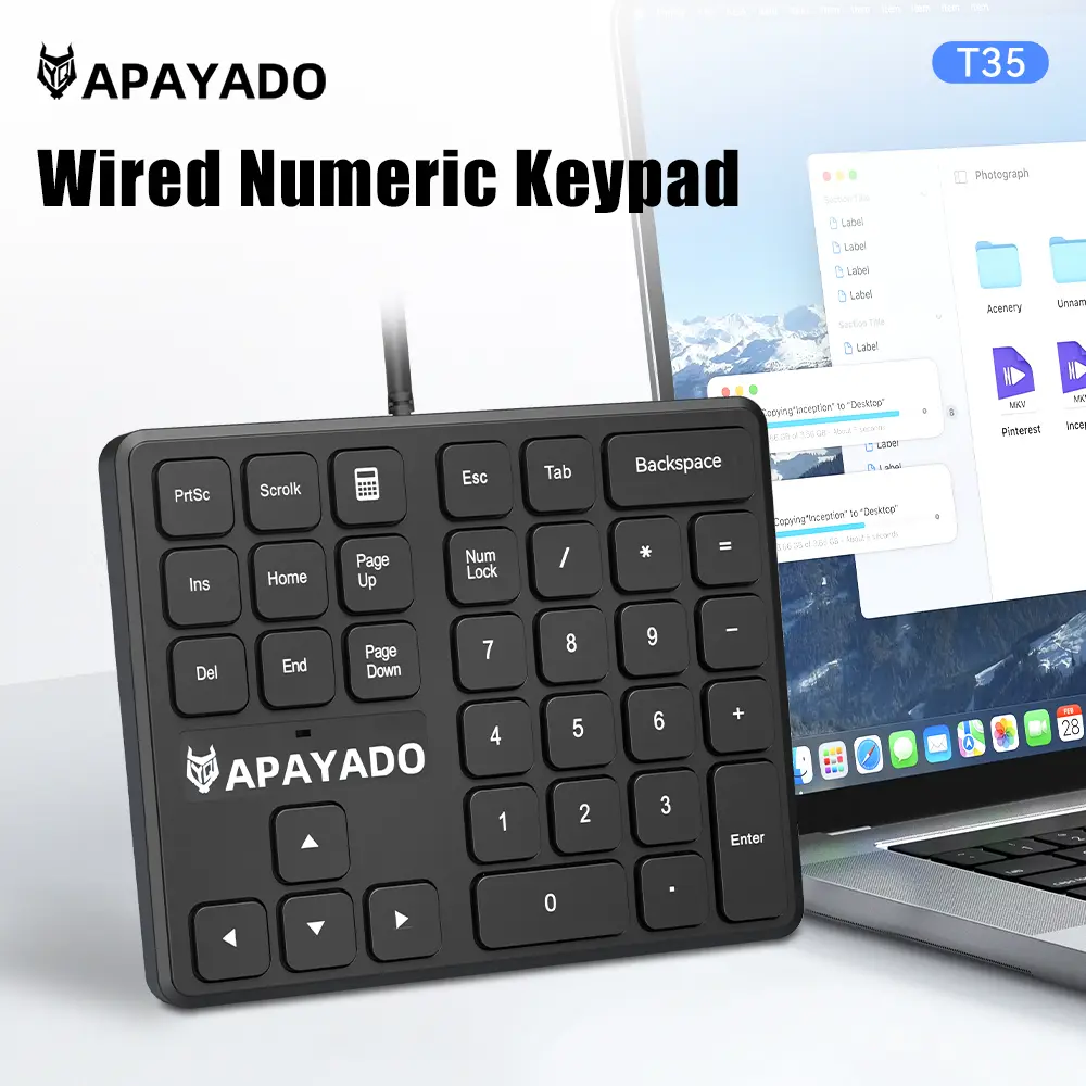 T35 Wired Numeric Keypad 34 Keys APAYADO USB Number Pad Plug Ergonomic Ultra Thin Portable for Finance product view
