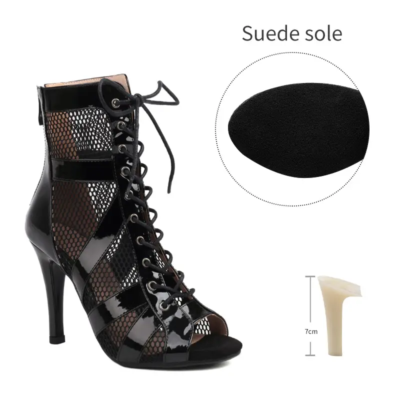 Girls Latin Dance Shoes Women Modern Dance Salsa High-Top Sandals Dance Hall Shoes Ladies Fashion Sexy High-Heeled Suede Boots product view