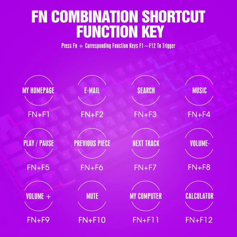 Mechanical Feel Gaming Keyboard Light Backlit RGB Wired Keyboard USB Office Home Media Keys Russian Spanish Arabic English detail