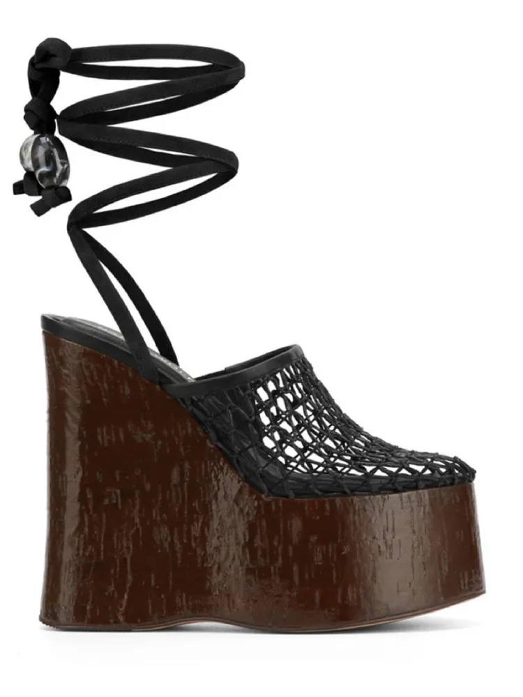 2026Summer Slope Heel Thick Bottom Women's Sandals Flower Lace Waterproof Platform Open Toe Women's Party Show Wedding Sandals detail