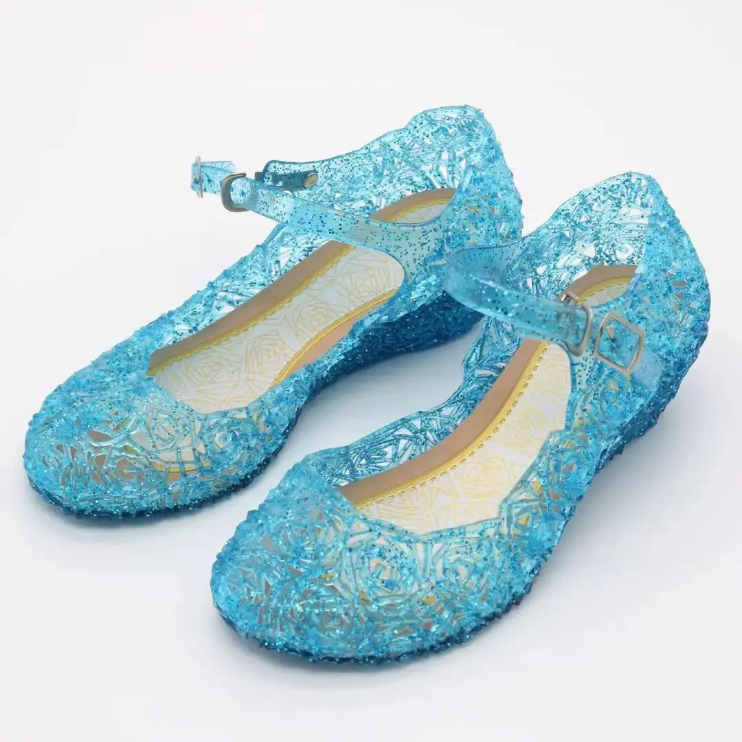 Girls Low Heel Princess Shoes Children New Summer Sandals Girls PVC Jelly Shoes Cinderella Crystal Shoes Kids Slope Heel Sandals detail
