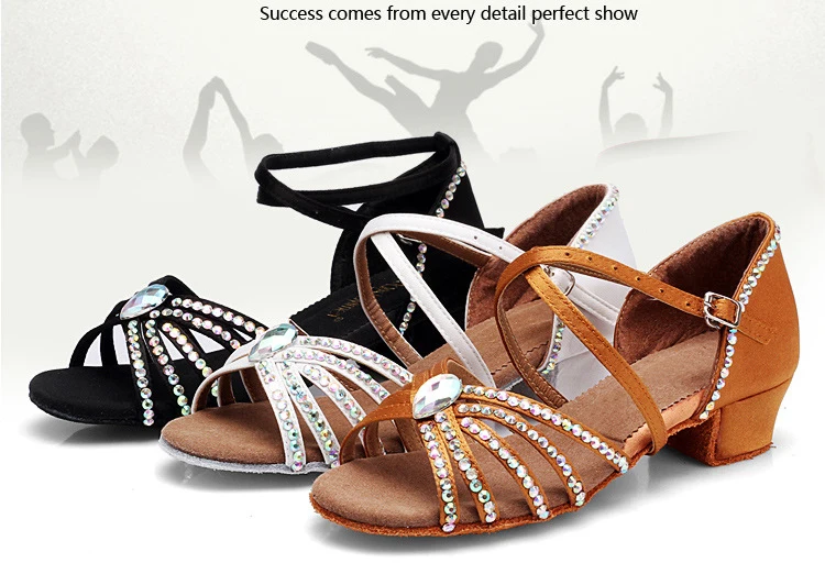Summer Child Hot Latin Dance Shoes Women for Satin Salsa Dance Shoes Girls for Shine Rhinestone Ballroom Dance Shoes detail