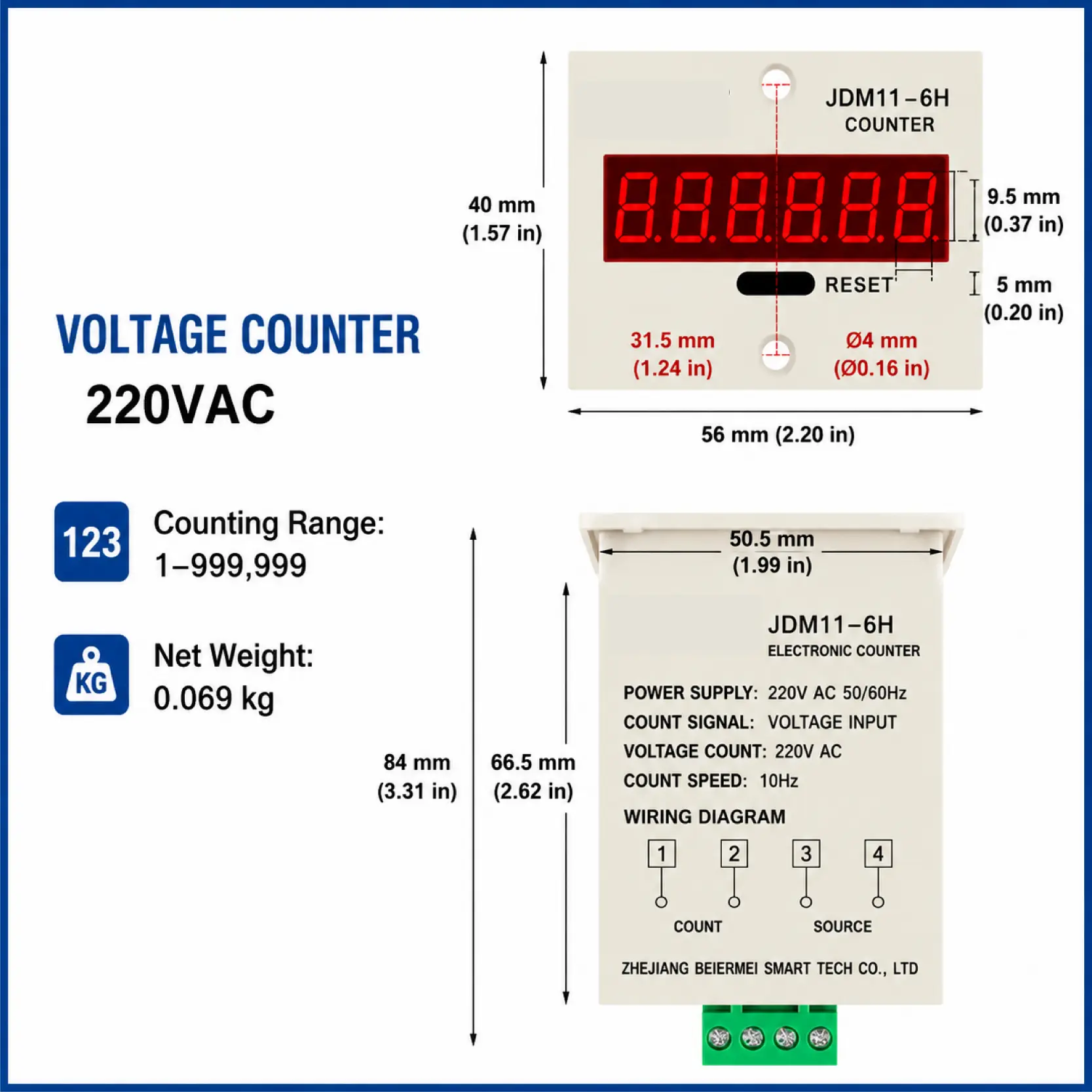 JDM11-6H 6 Digit Digital Counter Electronic Counter Totalizing Counter Resettable Power Failure Memory 12-24V 36V 110V 220V 380V product view